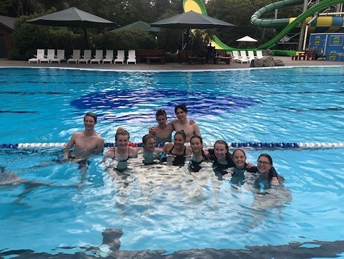 Relaxing in the pools after a long day of fun