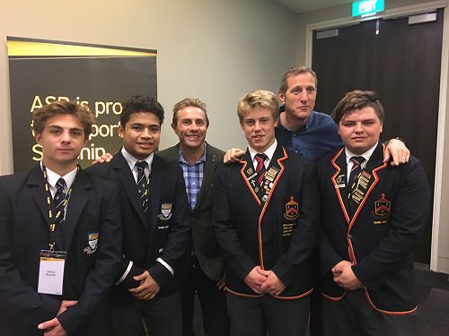 The four student leaders with Justin Marshall and Will Greenwood
