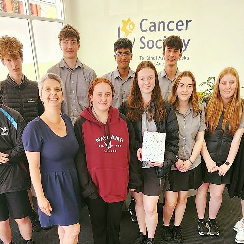 Level 2 Business Studies representatives with Cancer Society Nelson Tasman staff