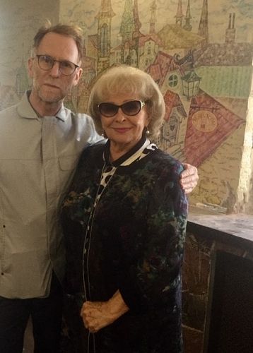 David Howard with the Ulyanovsk Regional Puppet Theatre Director Irina Maysakova after a tour of the clockwork wooden puppets made by the Morozov family; the puppets inspired David's sequence 'Resurgent Trees'.
