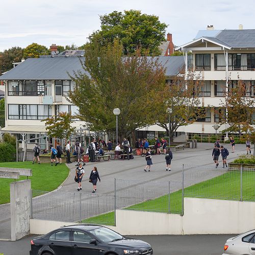 looking at Mercy yard from Pompallier