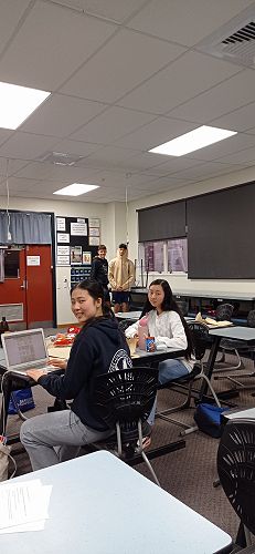 Joanna Li (left) and Emily Jin research together