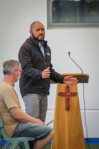 Richie Waa delivering the Whaikōrero