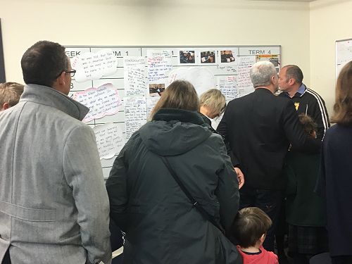 Families at our whānau hui sharing the inquiry that the Māori students completed related to our Cultural Narrative.