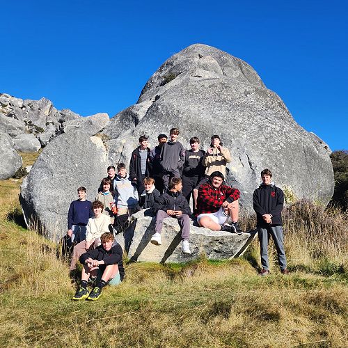 On tour: Year 11 Geography students at Castle Hill, on their way to the West Coast.