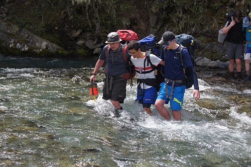 Ian, Lourenco and Oliver crossing the South Temple just before the hut