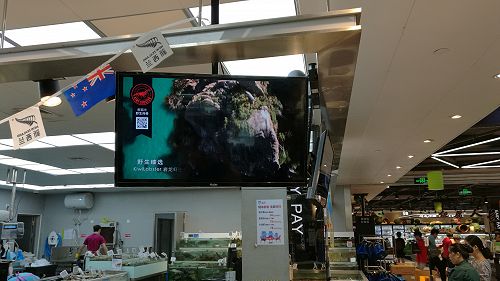 Hema instore screen playing Fiordland video