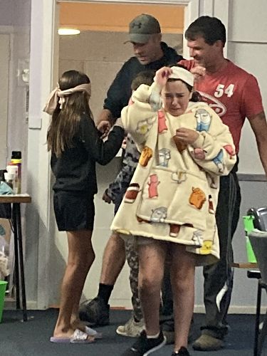 Annabelle not impressed with the blind tasting activity. Was it the tuna, canned asparagus or tomato juice that round?