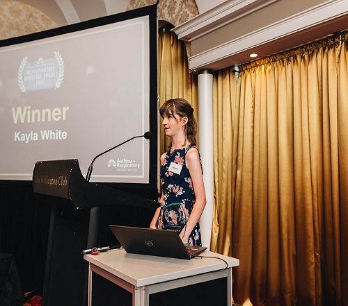Kayla White giving her speech at the NZ Respiratory Achievers Awards 2023