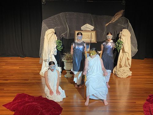 Messenger Anna Diaz-Farron informs Creon (Taylor Anderson)