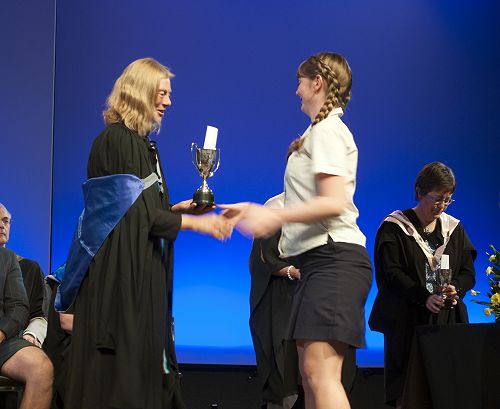 Prizegiving 2016: Sophie Mullaly receives the Riccarton High School Cup for Excellence in Touch Rugby.