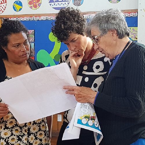 Te Hiko Practice Manager Makerita Makapelu (left) works alongside members of the Cannons Creek community on a project to make a local street safer.