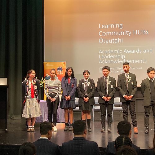 Zigba Yismaw (11ELL student, third from left) at the Learning Community HUBs Ōtautahi acknowledgement evening