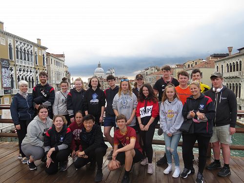 The Classics group pose on Accademia Bridge, Venice. 
