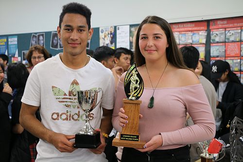 Leon Lefua and Taylor Bamford with their rugby awards 