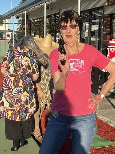 Mrs Ross in character at her farewell bowls evening ?