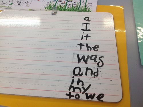 We practice our spelling words on paper, windows, balloons, concrete and whiteboards.