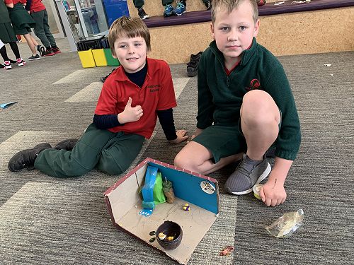 Zech and Rhyley's diorama being made.