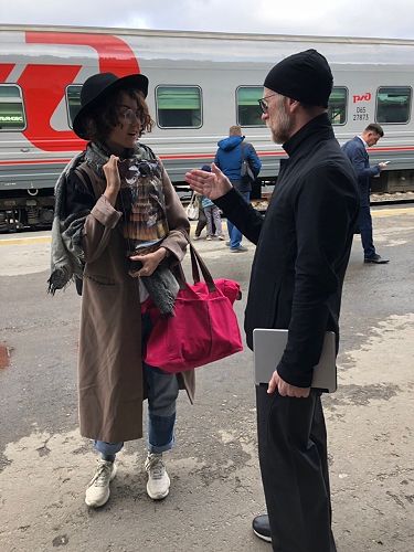 David Howard meets the composer Sofia Filyanima after she returns from Moscow to Ulyanovsk to conduct 'Roll of Honour', her setting of David Howard's poems. 

(Photo by Elena Titova of Ulyanovsk City of Literature)