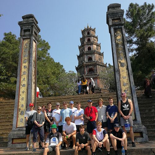 Some of the group at the Thien Mu Pagoda, Perfume River, Hue