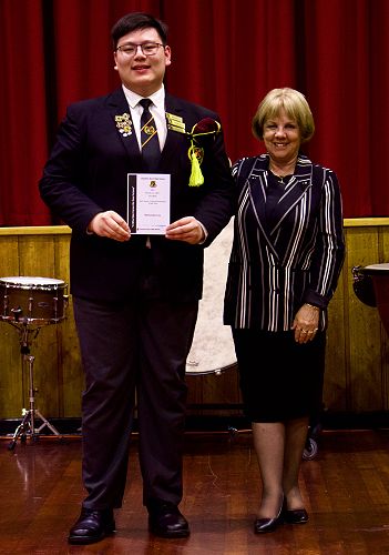 Senior Performer of the Year, Nathanael Loy, with Mrs Hassall