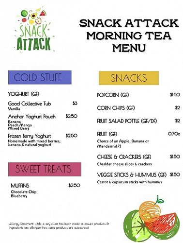 Snack Attack Morning Tea Menu