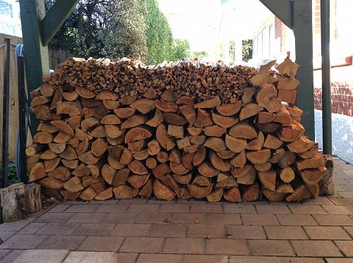 Jim Neilan's woodpile with kindling on top