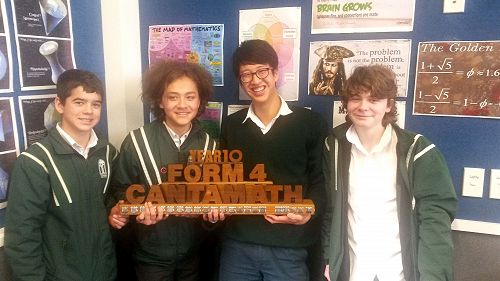 Year 10 Cantamath winners: Cole Stevens 10SHKR, Helaman Hatcher 10NMTR, Mark Chang 10NMTR, Tim Fisher-Taylor 10SHKR