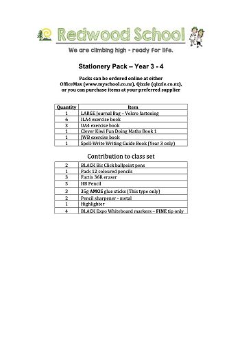 Stationery Yr 3-4 2023