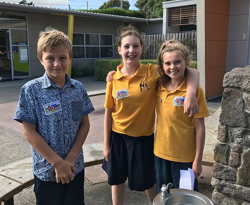 Principal Calvert with the driving force behind our Walk or Wheel Safely to School Day.... Nina & Tessa!