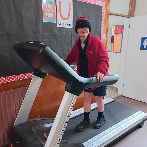 Nicholas is having a great year for trying new things. Vision problems make walking on the treadmill difficult however Nicholas has overcome his fears and is now one of our  best walkers. He keeps on getting faster and faster. Well done Nicholas.