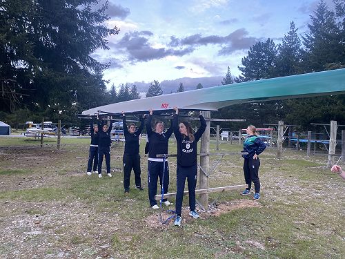 Securing the boats onto the racks