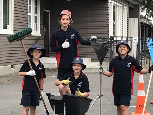 Max, Jonah, Cooper and Thomas ready for 'Enviro Ed'. They did a great job helping tidy up the school grounds.