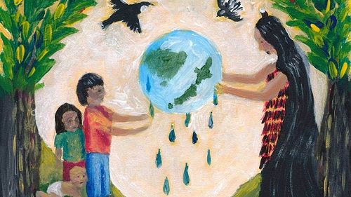 Papatūānuku (earth mother) handing the land to our Tamariki by Maevi Fleming