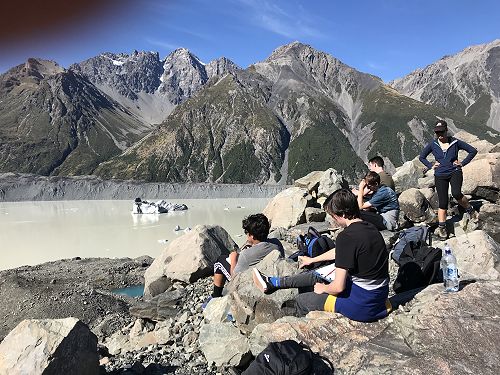 Year 13 Geography Students above Tasman Lake, Aoraki/Mt Cook National Park