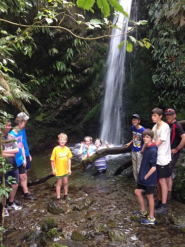 The waterfall plunge – the boys do not look as impressed as
the girls! (l-r) Sam Cook, Toby Buckner, Campbell Madsen, Nicholas Gordon,
Andrea Cochrane, Georgina Fee, Owen Tsai, Will Semple, Luke Brennan and Mr
Harlow.


