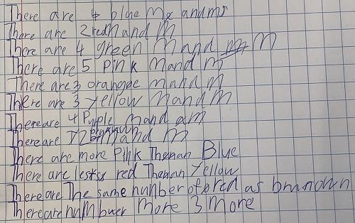 Dada asked questions about the data and wrote statements using mathematical vocabulary.