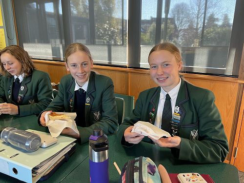 Miam miam (yummy) is the verdict. Left to right is Poppy Henderson, Hannah Coe and Bridgette Sutton.