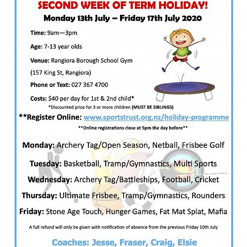 Holiday Programme Mon 13th July - Friday 17th July 2020 