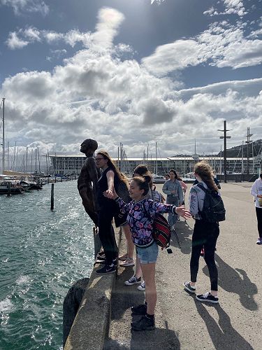 Brenna Fields & Allegra Huband Watson fighting the wind on the waterfront