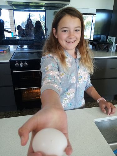 Lola N tried out the "bouncing egg" science experiment. 