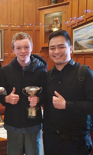 Logan is awarded the Deaf Children New Zealand Year 10 Zis Lurajud Cup Award by Miggy Javier Dec 2022