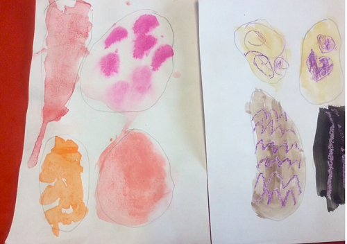 "I liked the water colours because we can paint with them. We painted inside circles and the colours were pretty." -Morgan 