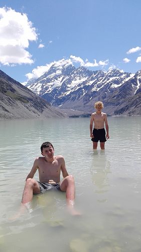 Swimming in Hooker Glacier Lake