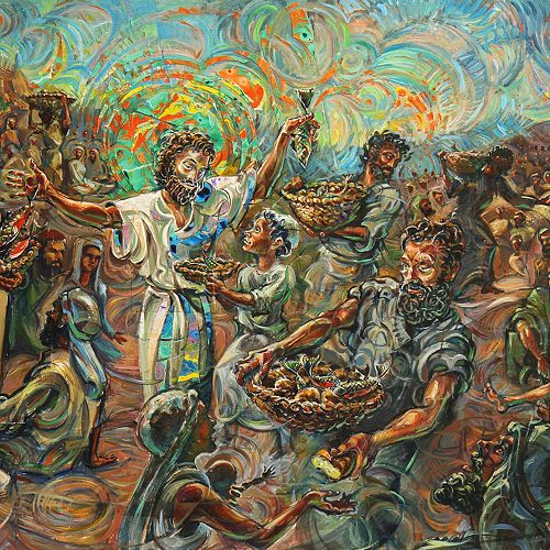 Jesus feeds the crowd