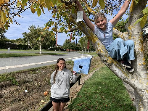 Emma and Te Ana with their beautifully painted and completed bird house