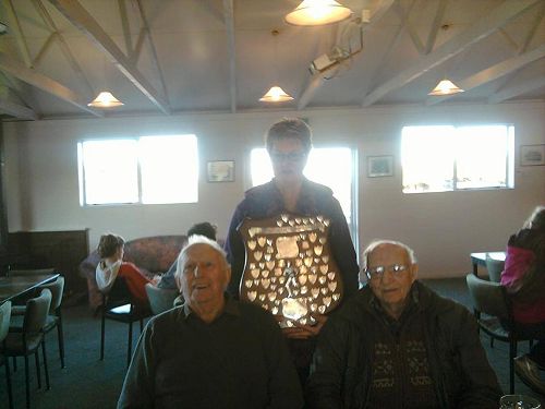 Jack Baillie & Peter Randell with Sheryl Wayne Hughes holding the Harvey Memorial