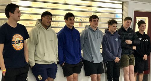 Our fantastic 1st XV players (and supporter!).  From left, Kurtis Hana, Breyton Legge, Rangiwai Lunjevich, Oli Mathis, Mac Russ, Josh Syme, and Jackson Murphy.  Absent:  Liam Anderson, Raharuhi Palmer, and Alex Pitts-Brown.