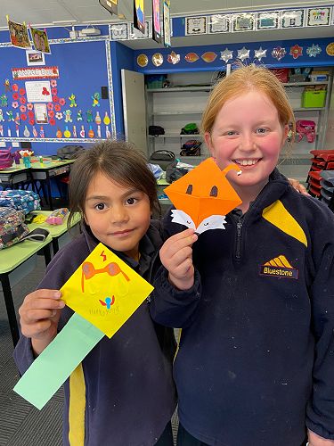Makayla and Payten with their bookmarks