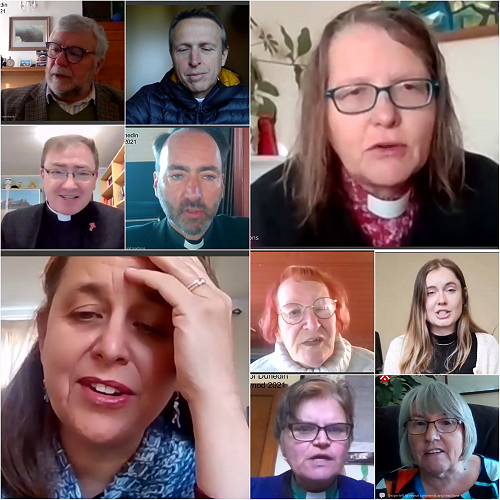 Collage of people from Facebook livestream 